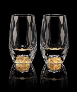 DUJUST 【Nuevo Diseño 2026 Vasos Shot Diamante (45 ml), Vasos de Cristal con Hojuelas de Oro 24K, Set de Vasos Shot Elegante, Sin BPA ni Plomo, Para Decoración y Colección – 2 Piezas