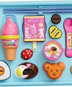 Juguete de pudín 1 Juego, Juguete de pudín japonés de alimentación con Cuchara, Tenedor, Palillos, Plato de paletas de Helado, Juego de simulación, Azul