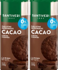SANTIVERI - Galletas Integrales Cacao, con Fibra y 0% Azúcares Añadidos, Sin Aceite de Palma, Vegano - 200 g (Paquete de 2)