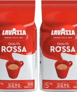 Lavazza, Qualità Rossa, Café en Grano Natural, Ideal para la Máquina de Café Espresso, con Notas Aromáticas de Chocolate y Frutos Secos, Arábica y Robusta, Intensidad 5, Tueste Medio, Paquete de 2 kg