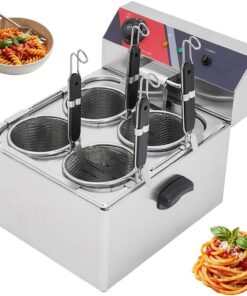 Máquina eléctrica for cocinar fideos,cocina de pasta comercial de acero inoxidable de 4 orificios con 4 cestas coladoras,temperatura ajustable de 140-392℉, for espaguetis, pasta, fideos, albóndigas