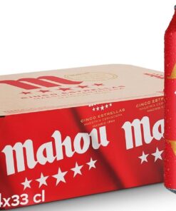 Mahou 5 Estrellas, Cerveza Lager Dorada, Pack 24 Latas x 33cl