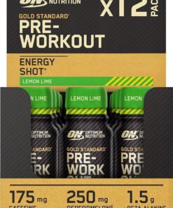 Optimum Nutrition Gold Standard Impulso de Energía Pre Entrenamiento, Complemento Alimenticio Listo para Beber con Beta Alanina, Cafeína, PerforMelon Boost, Sabor Lima Limón, Paquete de 12, 12 x 60 ml