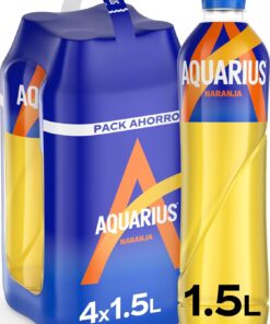 AQUARIUS Naranja, Bebida Hidratante con Sales Minerales, Baja en Calorías - Pack 4 botellas 1,5 L