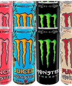 Monster Energy Mega - Paquete mixto de 12 unidades + calcomanías gratis, Ultra, Ultra Paradise, Pipeline Punch, Mango Loco, Monster Pacific Punch
