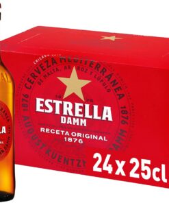 Damm - Cerveza Estrella Damm, Caja de 24 Botellas 25cl | Cerveza Lager Mediterránea, Receta Original 1876, 100% Ingredientes Naturales, en Botellín