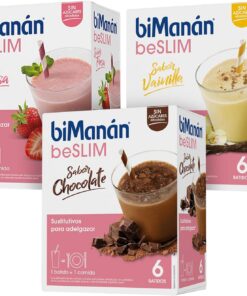 BiManán Pack de Batido Sustitutivo Sabor Chocolate + Vainilla + Fresa