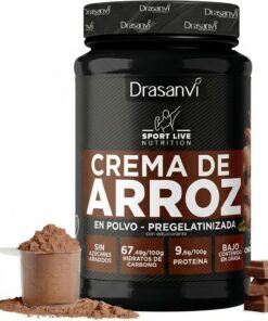 Crema de Arroz Sabor Chocolate Sport Live Drasanvi 1kg Vegana Sin Gluten | Bajo Contenido en Grasa, Disolucion Instantanea y sin Azucares Añadidos, Alternativa a la Avena, Vegano, Sport Live