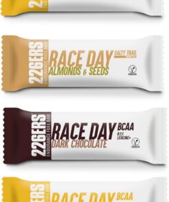 226ERS Race Day Bar Pack 4 Sabores - Lote de 4 Barritas Energéticas de 40g (Plátano, Chocolate, Almendras y Manzana) - Ricas en Frutos Secos, Sin Gluten, Pack de Descubrimiento y Entrenamiento Ideal