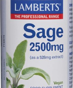 Lamberts Salvia 2500 mg | Extracto Estandarizado con 2,5% de Ácido Rosmarínico | 90 Tabletas | 90 Días de Suministro | Calidad Farmacéutica GMP