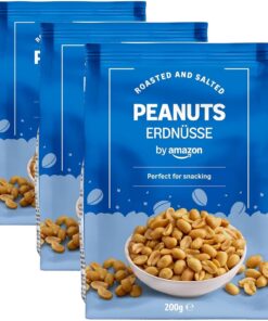by Amazon - Cacahuetes tostados y salados 200 g, 1 paquete (Paquete de 3)