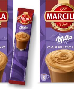 Marcilla Café Soluble Mix CAPUCCINO Milka, con sabor chocolate | 8 sobres de 15,8 g | 126 g (Paquete de 2)