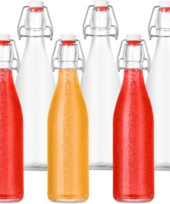 Botellas Relaxdays para Rellenar, Set de 6, 500 ml, Cierre de Alambre, Botella de Vidrio para Aceite, vinagre, licores.