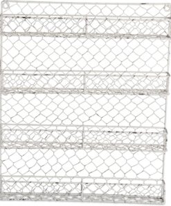 DII Z01925 Farmhouse - Organizador de alambre de pollo de metal vintage para pared de cocina, despensa o gabinete, estante de especias de 4 niveles, color blanco