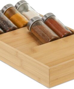 Relaxdays Especiero para Cajones, Organizador Especias Bambú, Soporte Condimentos Horizontal, 5 x 20 x 38 cm, Natural