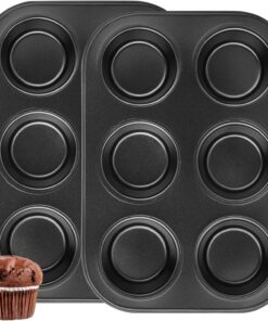 2 bandejas de pudín Yorkshire, bandejas para magdalenas, 6 tazas, antiadherentes, moldes para cupcakes, acero al carbono duradero, utensilios para hornear para pasteles, magdalenas, pasteles