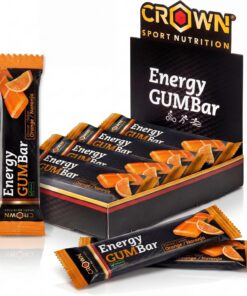 Crown Sport Nutrition Energy GUM Bar Naranja | Barritas Energéticas de Gominola Sin Cafeína | Carbohidratos, Electrolitos y Aminoácidos | Caja 12 Uds | Vegana