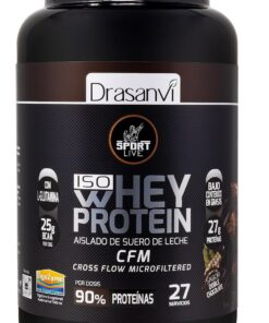 Proteina en Polvo Whey Aislado Sabor Doble Chocolate 800g Drasanvi en Polvo | Aislado de Proteina de Rapida Absorcion con Bajo Contenido en Grasas e Hidratos, Ideal Post-Entreno, Sport Live Drasanvi