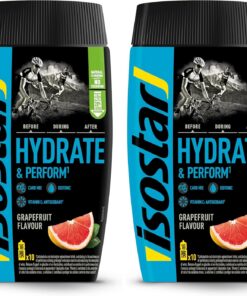 Isostar Hydrate & Perform, 400 gr de Bebida Electrolítica Isotónica, Solución Electrolítica para Opimizar el Rendimiento Deportivo, Sabor Pomelo, 10 raciones (Paquete de 2)