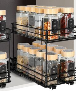 VINATO Organizador Deslizante de Especias de 2 Niveles – Estante para Especias con Guías, Organizador de Cocina para Armario (26x15x21,8 cm)