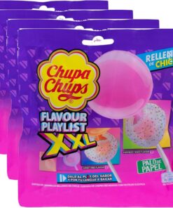 Chupa Chups XXL, Caramelo relleno de Chicle con Palo de Sabores Variados, Bolsa de 5 unidades de 29gr. (Paquete de 4)