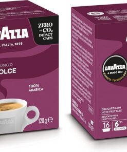 Lavazza A Modo Mio Lungo Dolce, 1 Paquete de 32 Cápsulas de Café, 100% Arábica, Sabor Dulce y Suave, Intensidad 6/13, Tostado Medio, para un Espresso de 40ml