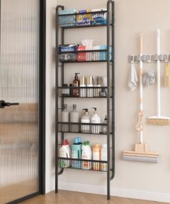 UMDONX Estante de almacenamiento de baño estrecho de 5 niveles, organizador de ahorro de espacio para toallas y artículos de tocador, estante de especias multiusos para especias y suministros de