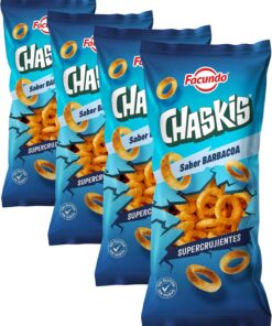 Facundo Chaskis de Maíz | Snack Crujiente y Delicioso | Anillos de Maíz Clásicos | Sabor Barbacoa | 100g | Aperitivo Ahumado e Intenso| Para Compartir y Disfrutar en Cualquier Momento (Paquete de 4)