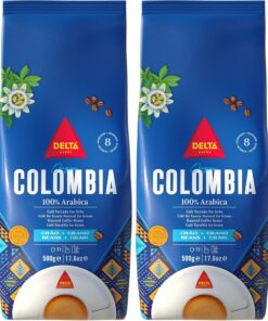 Delta Cafés Origen Colombia - Café en Grano - Notas Suaves y Aterciopeladas con Leves Matices Cítricos - 500 g (Paquete de 2)