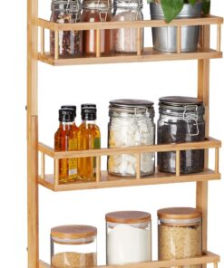 Relaxdays Especiero Colgante Bambú, para Colgar o Poner de Pie, Estantería Especias 3 Pisos, Organizador Cocina, Natural