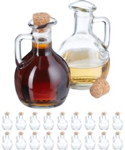 Relaxdays Botellas Cristal Vacías, Pack de 24, 150 ml, con Corcho, Aceiteras, para Licor, Vinagre, Vino, Transparentes