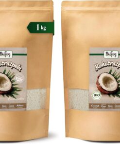 Biojoy Coco rallado deshidratado Ecológico (1 kg), sin azúcar añadido y sin tostar (Paquete de 2)