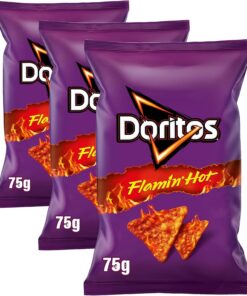 Doritos Flamin Hot, Snack de Maíz Picante, bolsa individual de aperitivo, 75 gr (Paquete de 3)
