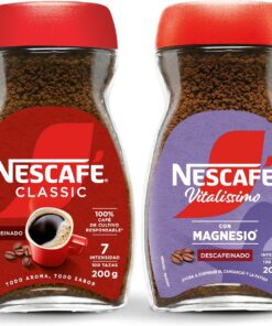 Nescafé pack variado: Café soluble NESCAFÉ Classic Descafeinado y Nescafé Vitalissimo descafeinado con magnesio, 2 frascos 200 g (Total 400 g)