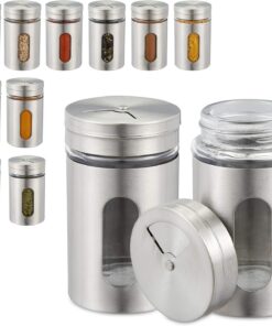 Relaxdays Botes para especias, Dosificadores, Tres modos, Cristal & Acero Inoxidable, 12 Uds., Plateado