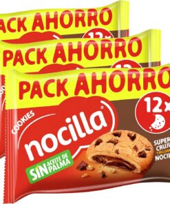 Nocilla, Cookies, Original, Galletas con gota de chocolate rellenas con crema de cacao con avellanas - Pack de 12 unidades - 240g (Paquete de 3)