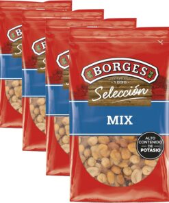 Borges - Mezcla de Frutos Secos Fritos Selección Borges - Cacahuetes con y sin Piel, Maíz, Habas y Garbanzos Tostados - Fuente de Proteínas - Sin Gluten, Sin Aceite de Palma, Vegano - Paquete 350g.