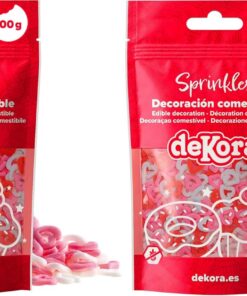 dekora – Sprinkles de Azúcar en Forma de Corazón Rosa y Blanco, Decoración Comestible con Colorantes Naturales – Sin Gluten y Sin Lactosa – Ideal San Valentín – 100 g (Paquete de 2)