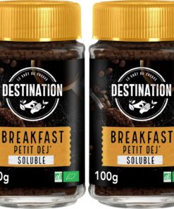 Destination - Café Soluble Desayuno BIO - Café Soluble Granulado y Liofilizado de Tueste Natural - Procedente de Cultivo Ecológico - Sabor Potente y Generoso - Propiedades Energizantes - 100 g