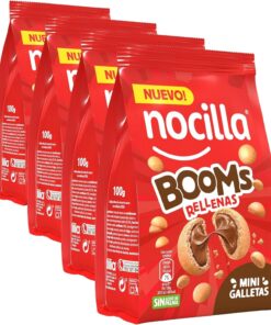 Nocilla BOOMs Rellenas, Mini Galletas con Crema de Cacao y Avellanas, Sin Aceite de Palma, 100 g (Paquete de 4)