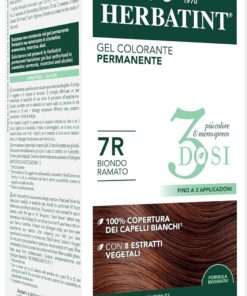 Herbatint Gel colorante permanente 3 dosis, 300 ml – 7R Rubio cobrizo, sin amoniaco, para pieles sensibles, cobertura 100% de cabellos blancos, con 8 extractos naturales biológicos