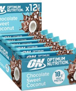 Optimum Nutrition Barras de Proteínas Chocolate Dulce Coco, Para Llevar, Snack para Gimnasio Pre y Post Entrenamiento para Hombres y Mujeres, con Proteína de Soja 12 x 59 g