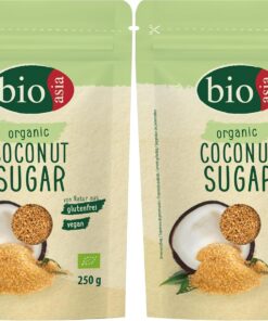 BIOASIA Azúcar ecológica de flor de coco, sin refinar, sustituto ideal del azúcar para hornear, con notas de caramelo, cultivo ecológico, vegano y sin gluten, 1 x 250 g (Paquete de 2)