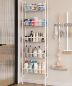 UMDONX Estante de almacenamiento estrecho de 5 niveles detrás de la puerta del baño | Almacenamiento que ahorra espacio para espacios reducidos, adecuado para la cocina y el baño