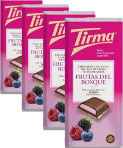 Tirma Tableta de Chocolate con Leche Rellena de Crema de Yogur y Sabor a Frutos del Bosque, 103g - Chocolate Cremoso con Relleno de Fruta, Perfecto para Postres y Snacks (Paquete de 4)