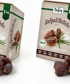 Biojoy Dátiles Medjool de Israel BÍO (1 kg), secas y enteras, sin azufre, grande (Paquete de 2)
