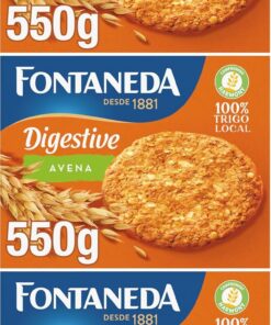 Fontaneda Galletas Digestive con Avena, Rico en Fibra, 550 g (Paquete de 3)
