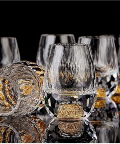 DUJUST Vasos de chupito de diamante (1.5 onzas), juego de vasos de cristal decorados con copos de hoja de oro de 24 quilates, tazas de chupito de lujo y bonitas, sin BPA y sin plomo