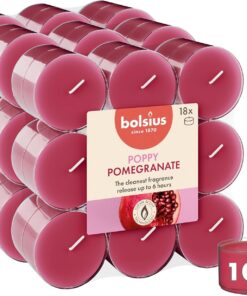 Bolsius - Velas de té perfumadas - Granada - Rojo - 108 unidades - Funda transparente - Extractos naturales - Contiene cera vegana - Sin aceite de palma