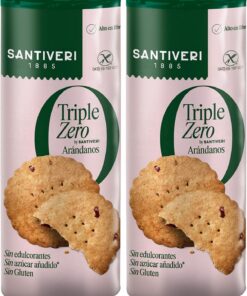 SANTIVERI - Galletas Arándanos Triple Zero, Galletas Crujientes con Avena Integral y Arándanos Rojos, Altas en Fibra, Sin Edulcorantes, Sin Azúcar Añadido Ni Gluten, Vegano - 205 g (Paquete de 2)